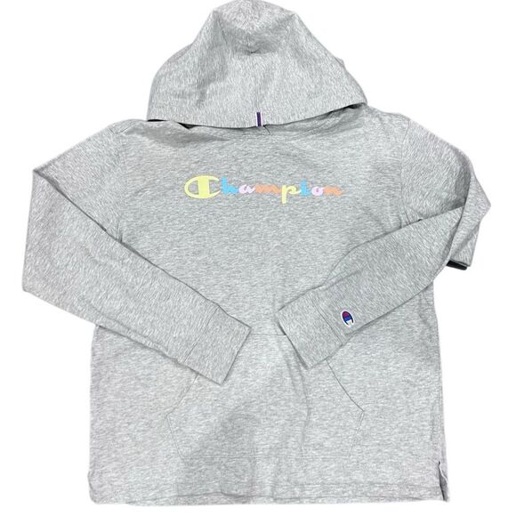 Champion Light Gray Hoodie with Colorful Logo Size Small - Picture 10 of 16